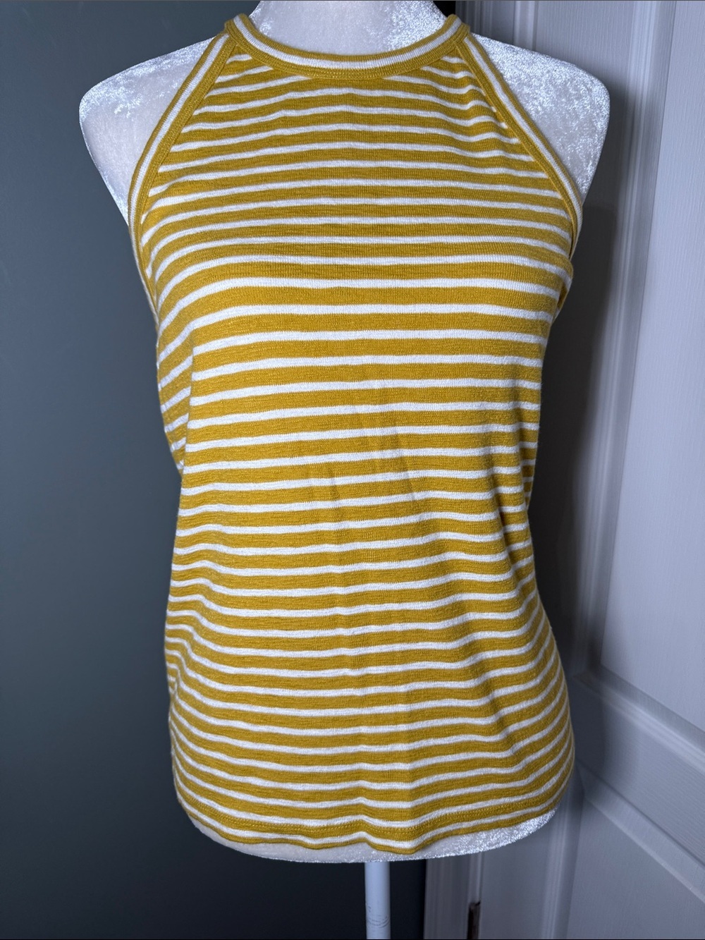 Madewell Yellow White Striped High Neck Tank Top Size Large